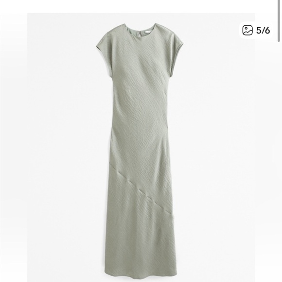 Abercrombie & Fitch Frosty Olive Short-Sleeve Crinkle Satin Maxi Dress - S - Picture 4 of 8